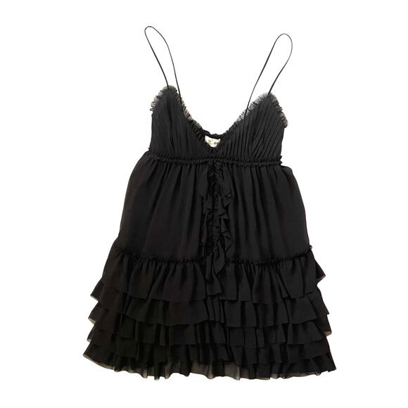 💟H&M💟NWOT THE WHITE LOTUS COLLECTION Black Ruffled Mini Dress M - Picture 3 of 7